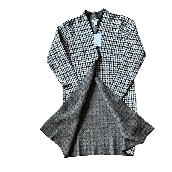 NEW! NINE WEST houndstooth open front long cardigan sweater with pockets Small - Picture 3 of 7